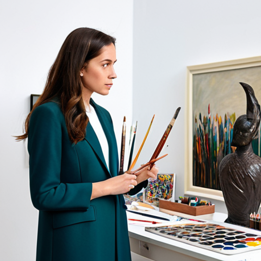 **

"A professional artist fully clothed in modest attire, standing in a bright, modern studio filled with art supplies, surrounded by canvases and sculptures, natural pose, perfect anatomy, well-formed hands, proper finger count, professional photography, high quality, safe for work, appropriate content, family-friendly."

**